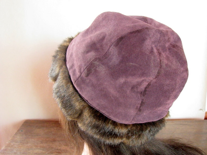 DENNIS by DENNIS Basso shammy winter hat made of genuine suede lilac eggplant color Vintage hat