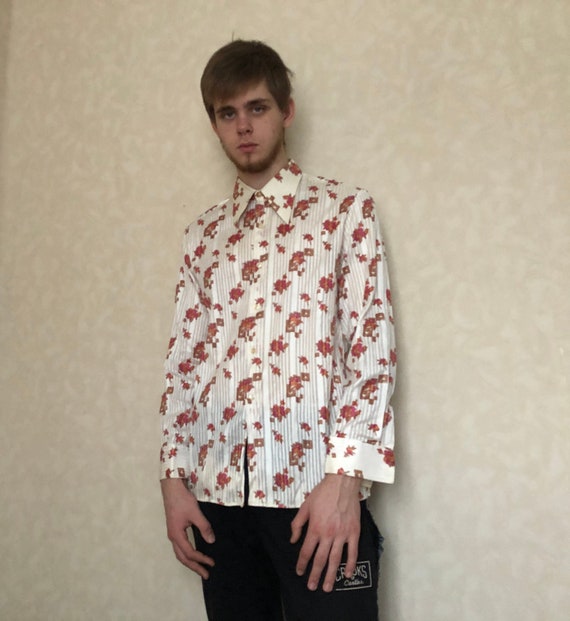 Vintage Cotton Shirt Men / White Pink 