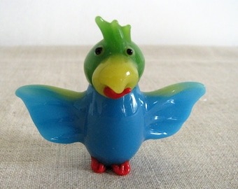 ヴィンテージアートガラスのオウムの置物：ムラーノスタイルのセキセイ