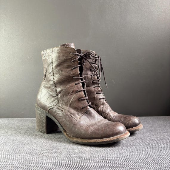 Vintage Tamaris Brown Leather Lace-Up Knee High Boots, Block Heel (US 8 EU 39)