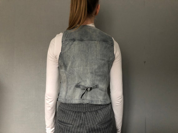 Vintage Women Retro Denim Vest/ Light Blue Jeans Tan