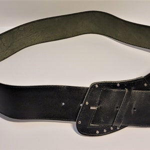 Vintage black belt Genuine leather wide waistband with rivets women rustic hip belt Germany
