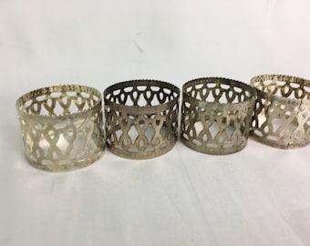 Vintage Silver Toned Napkin Rings - Filigree Set of 4