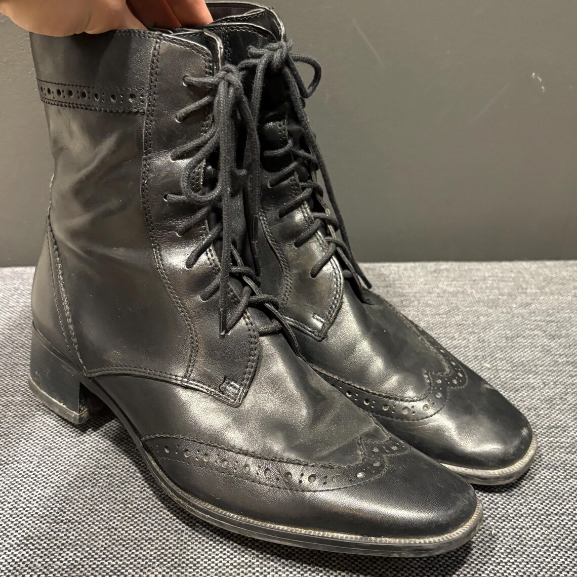 Jana Soft Black Leather Lace Up Ankle Boots, Early 2000s Comfort Style (EU 40), foto 2 di 5