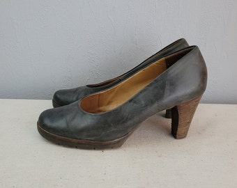 Paul Green donkergroene leren platformpumps, kantoorschoenen met kegelhak (4,5 VK)