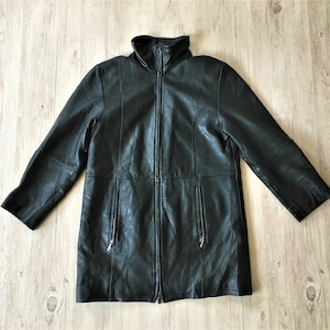 Manteau vintage en cuir noir pour femmes des années 90 veste taille moyenne printemps blazer zippé
