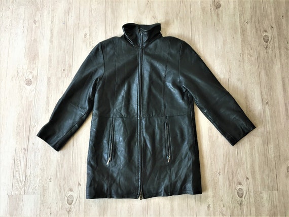 Vintage black Leather women Coat 90s soft genuine