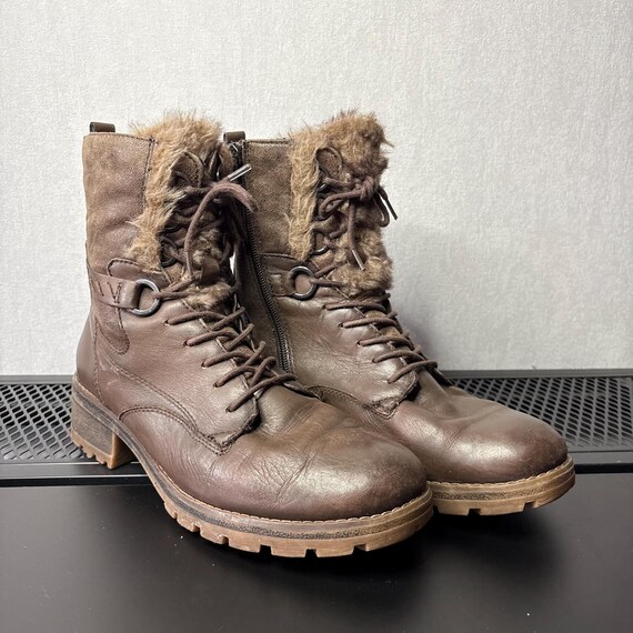Vintage Tamaris Leather Lace Up Boots, Brown Faux Fur Lined, US 9 EU 40