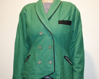 Vintage 80s Green Wool Blazer: Dolman Sleeve Double Button Jacket