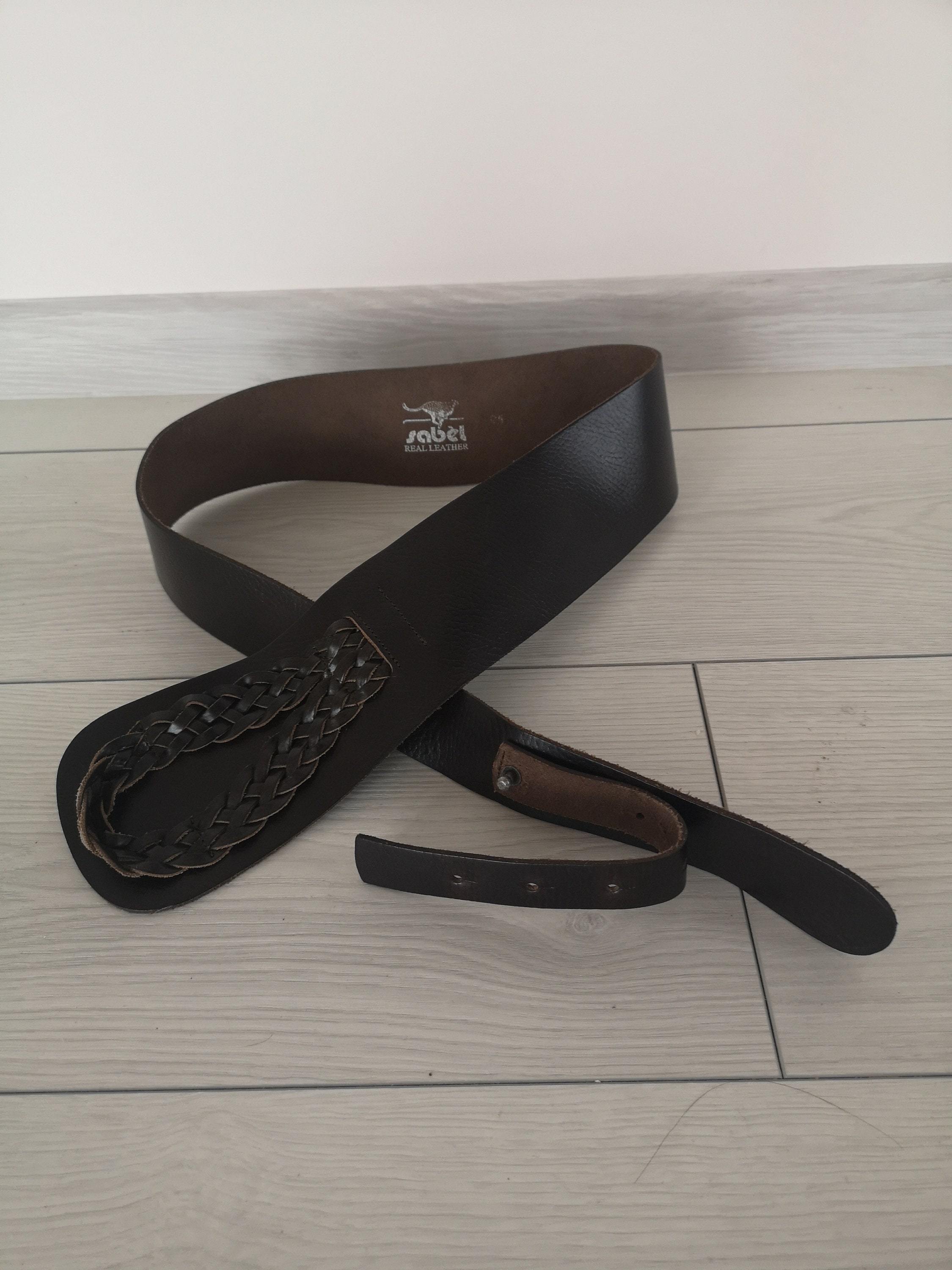 Vintage Brownish Black Belt Genuine Leather Wide Waistband