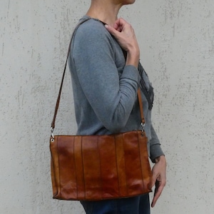 Vintage brown Leather patches ladies Bag Shoulder purse