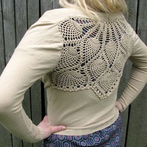 Beige bolero shrug crochet bolero shirt by YUKA knitted bolero bridal jacket lace clothing crochet knit bolero designer knit natural color