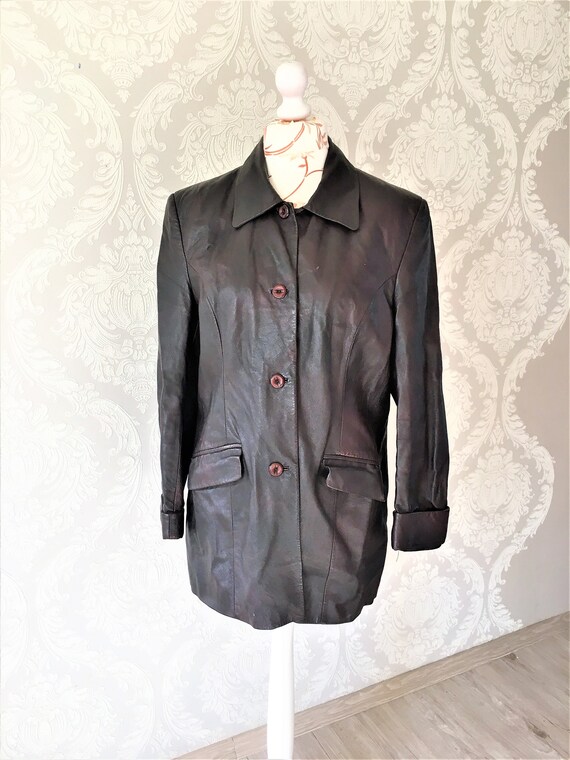 Vintage women Leather Jacket coat Dark burgundy Ja