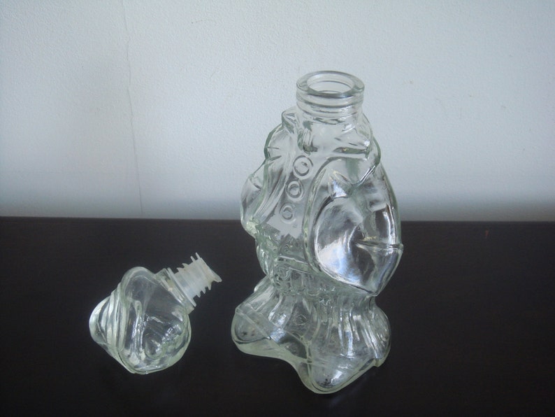 Swedish vintage Glass carafe Thick glass decanter Faceted glass bottle in shape of a man shape old carafe antique decanter with stopper