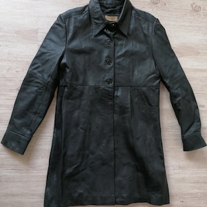 Vintage women Leather Jacket coat Black 1990s genuine leather classic spring clothing Size Medium M