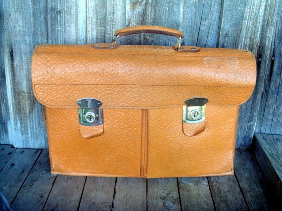 Vintage swedish camel brown leather men suitcase … - image 2