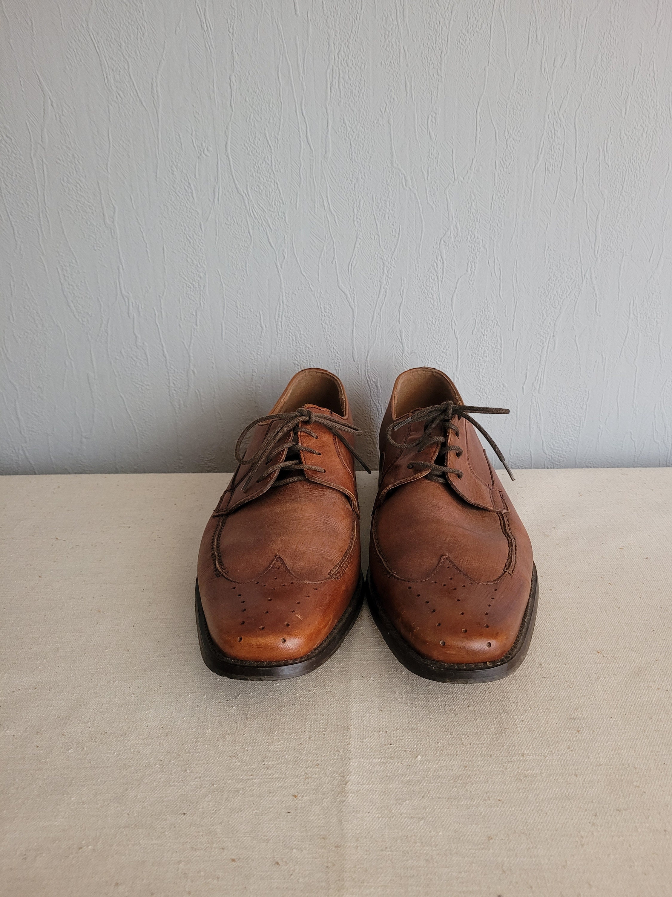 Vintage Brown Leather Wingtip Derby Mens Shoes - Lino Moda  display picture 1