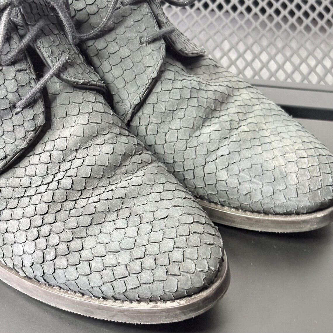 Vintage Rizzolli Manufakturizo Made in Italy Woven Leather Ankle Boots Gray Chukka Boots US 8.5 EU 39, foto 3 di 5