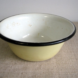 Enamel Bowl with black rim Ivory white Small shabby bowl dish Shabby enamel bowl USSR era retro tableware 1970s
