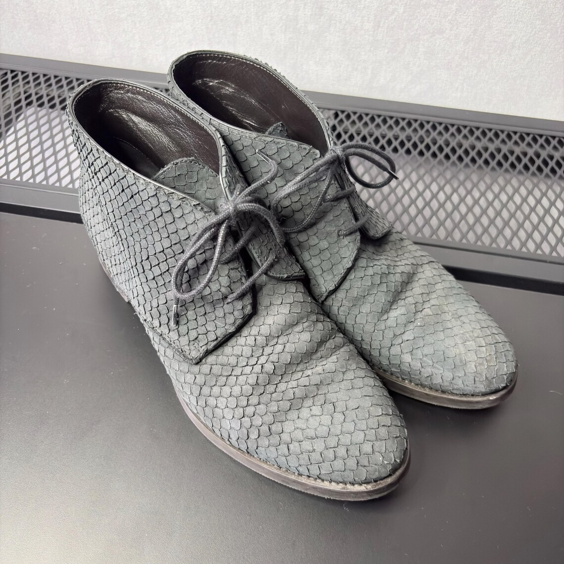 Vintage Rizzolli Manufakturizo Made in Italy Woven Leather Ankle Boots Gray Chukka Boots US 8.5 EU 39, foto 2 di 5