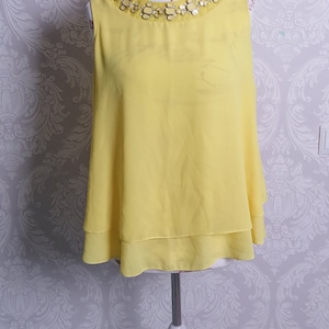 Vintage lemon yellow blouse top sleeveless embroidered summer romantic top Size EU 42 XL