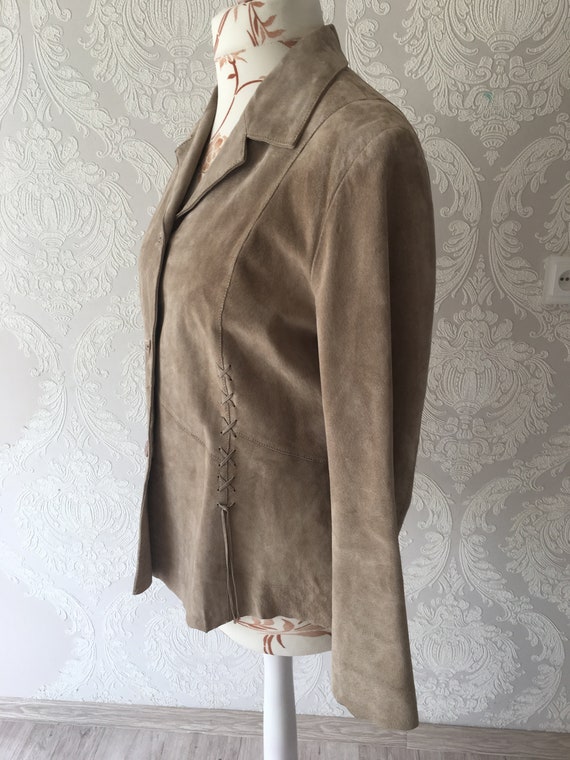 Vintage suede leather jacket Women Western Beige … - image 3