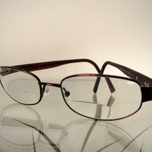 Calvin Klein Women Eyeglasses, Vintage Eyewear with Metal Frame, Purple Red, Italian Designer Spectacle, Made in Italy