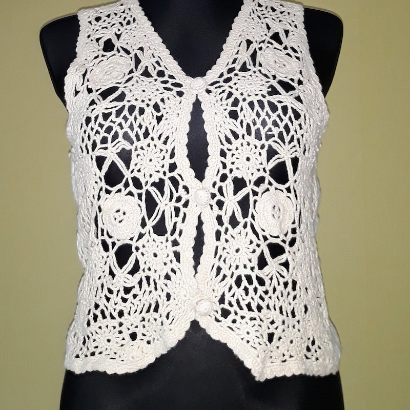 Casual Vacation Loose Solid Vintage Vest Crochet Handmade main image 1