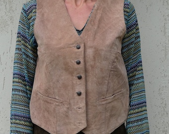 Vintage mockaväst beige väst i västerländskt boho-stil med knappar framtill, unisexväst