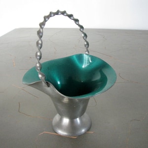 Vintage pewter basket Made in Norway Bollnas tin basket Scandinavian metal basket tin basket