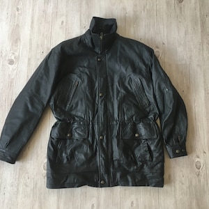 Vintage men Leather Jacket coat Black Jacket 80s classic hipster jacket Size Large