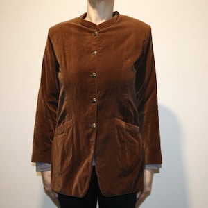 Vintage ladies brown velvet jacket shoulder pads blazer Women buttoned rustic Size EU M size Swedish