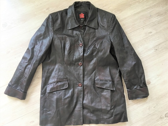 Vintage women Leather Jacket coat Dark burgundy J… - image 1