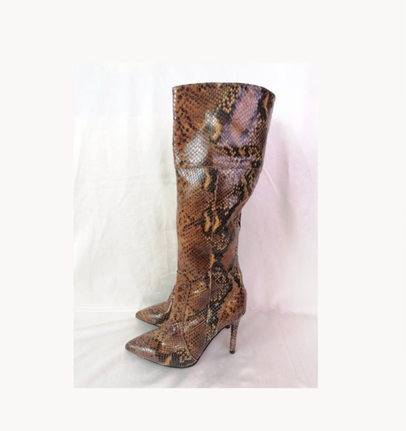 Vintage Brown Leather Ladies 90s knee Boots Made … - image 1