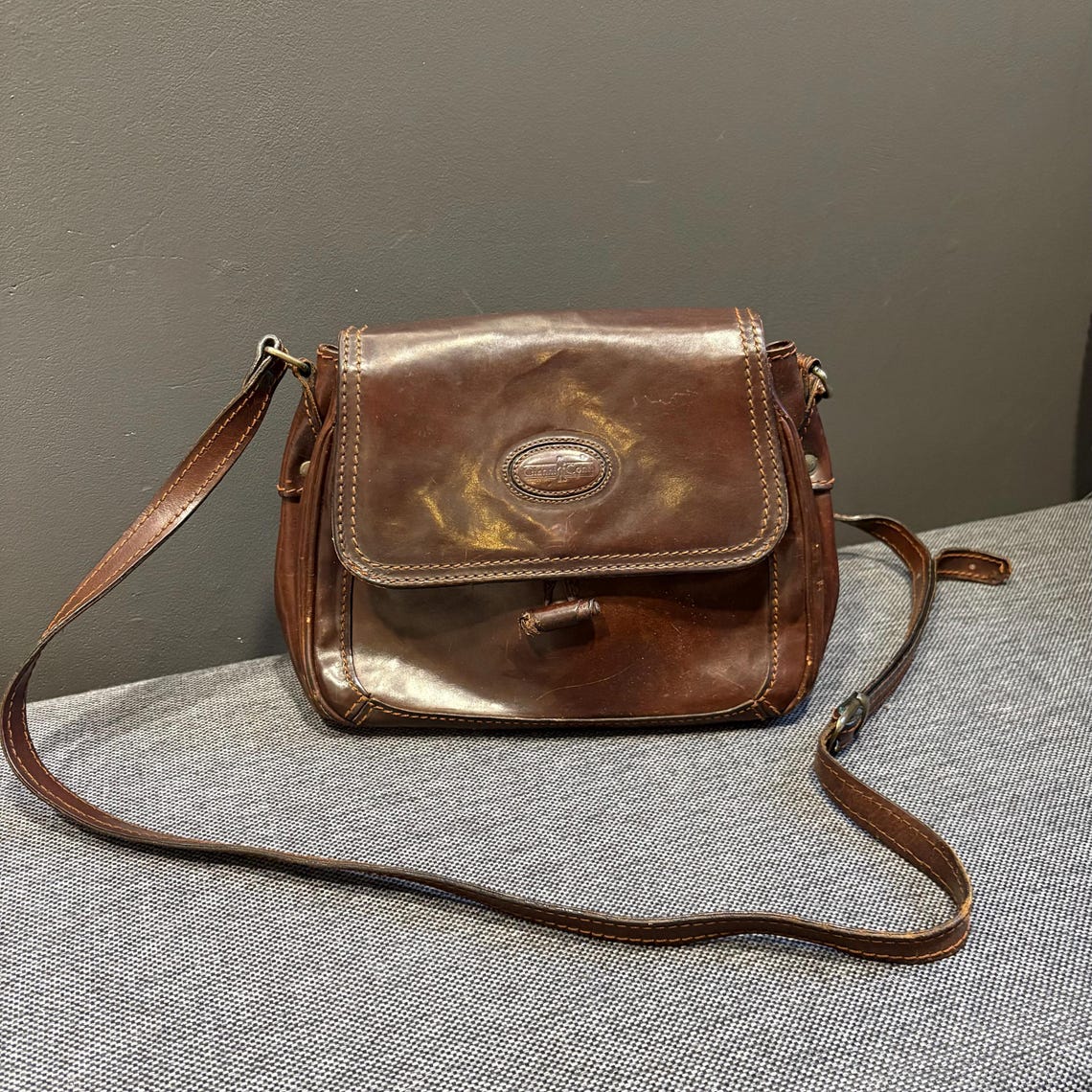 Vintage Gianni Conti Brown Leather Crossbody Bag, Italian Shoulder Purse, foto 1 di 5