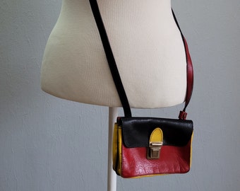 Vintage Leather Crossbody Double Tuck Lock Purse in Tricolor | Small Shoulder Bag for Women