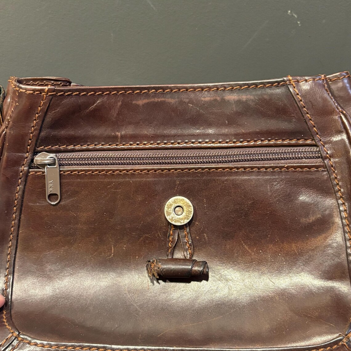 Vintage Gianni Conti Brown Leather Crossbody Bag, Italian Shoulder Purse, foto 4 di 5