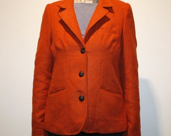 Vintage ladies orange semi wool jacket 90s spring blazer Women Buttoned size EU L