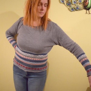 Vintage Merino Wool Pullover Sweater unisex warm clothes gray color pullover by Waschbar 46 size winter virgin woolen made in Freiburg