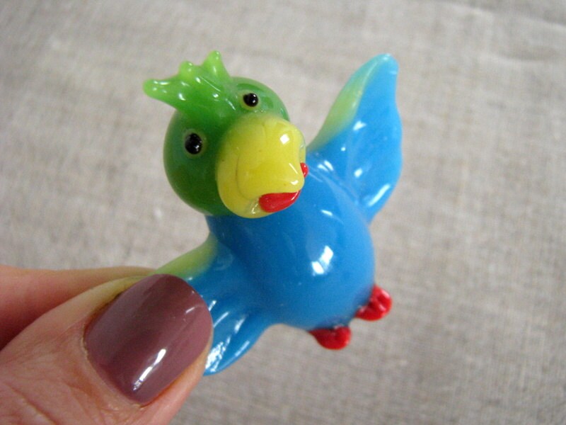 ヴィンテージアートガラスのオウムの置物：ムラーノスタイルのセキセイ