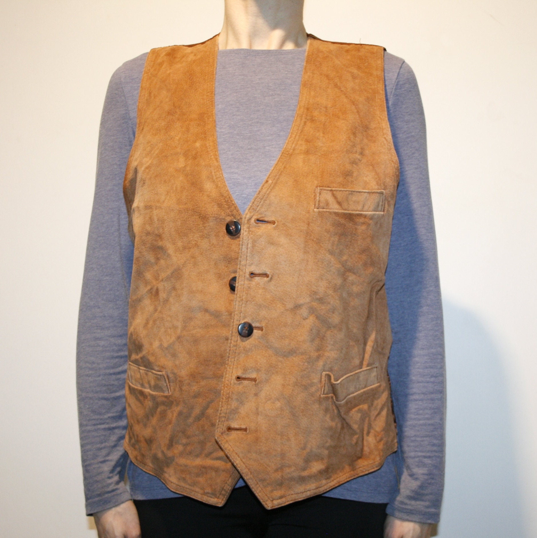 Vintage Tan Brown Suede Leather Vest Plus Size Unisex Vintage Tan Brown Suede Leather Vest Plus Size Unisex
