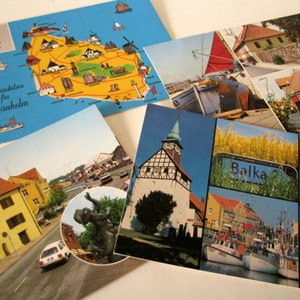 Vintage Dänische Original Postkarten Set 4 Stück von der Insel Bornholm Stadt / Skandinavischer Tourismus Papier Ephemera Sammler Fotografien