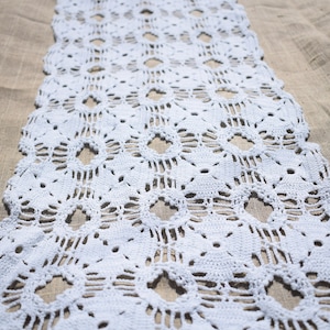 vintage White lace crocheted table cloth runner tablecloth / Scandinavian handmade throw Crocheted cloth grandma gift interior decors