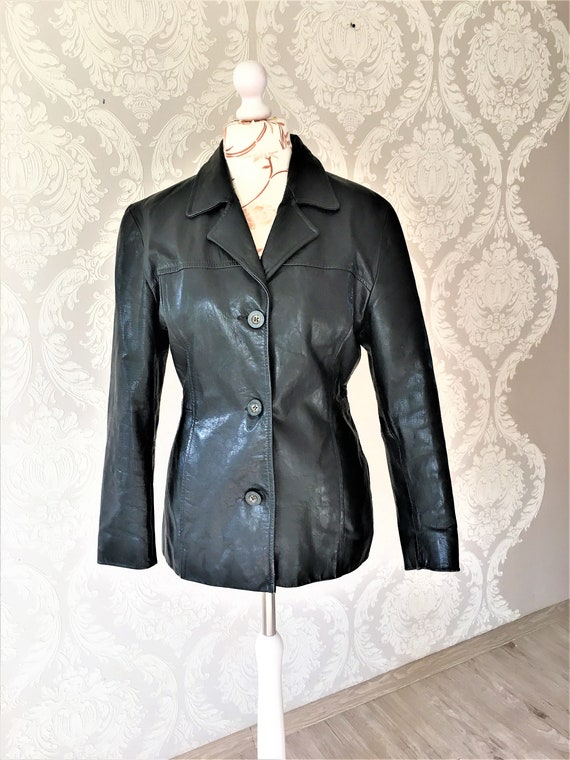 Vintage women Leather Jacket by HIDESIGN Black Jac