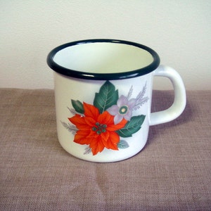 Kockums enamel mug floral Bright cup Vintage Kitchen decor Nordic camping house