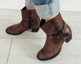 Vintage ANDIUM Ankle boots Brown color women's booties Genuine leather boots euro size 38 Soft Leather inside and outside