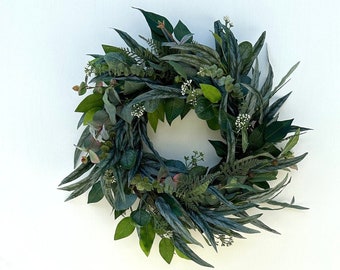 Eucalyptus Spring wreath for front door, Year round greenery wreath, Farmhouse everyday door decor, Natural wreath for outside front door