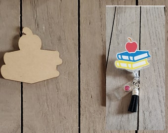 Teacher badge reel blanks, Apple with books acrylic blank, Teacher badge reel