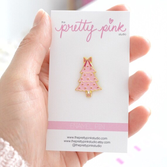 Cute enamel pin Christmas gift for her Stocking stuffer for friend Lapel pin Christmas tree pin Pink enamel pin Soft enamel pin