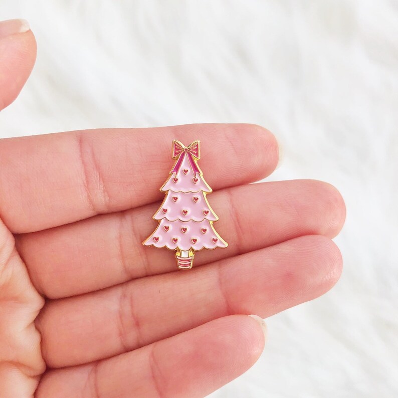 Cute enamel pin Christmas gift for her Stocking stuffer for friend Lapel pin Christmas tree pin Pink enamel pin Soft enamel pin